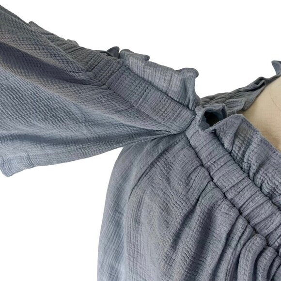 Bluivy Shirt Off Shoulder Cropped Womens Large Blue New Socielle - Picture 5 of 13